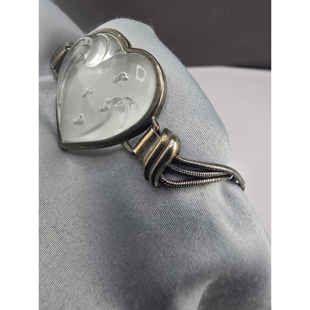 Lenox Bracelet Sterling Silver Heart Footprints Sand Snake Chain RARE 7in - Picture 14 of 16